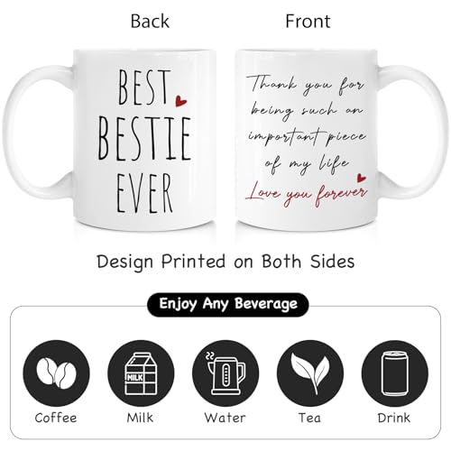 Best Bestie Ever Mug Gifts for Women, 11oz White Ceramic Coffee Cup,