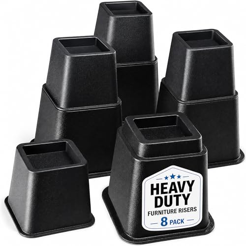 Heavy Duty Adjustable Bed Risers - Stackable 3, 5, or 8 Inch Furniture Lifts