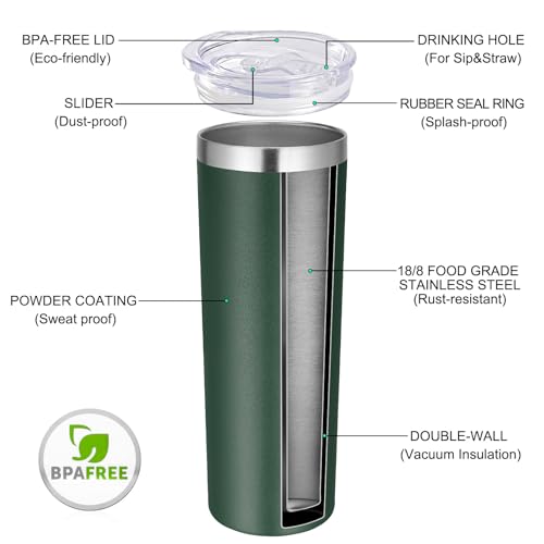 Dark Green VEGOND 12 Pack 20oz Stainless Steel Vacuum Insulated Tumblers with Lids & Straws