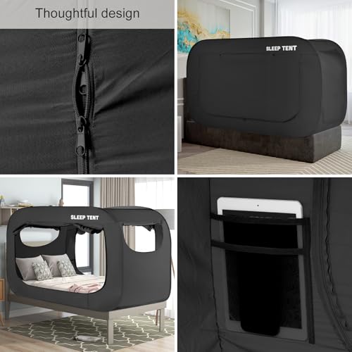 Pop-Up Twin Bed Tent - Blackout Privacy Canopy with Breathable Mesh Window