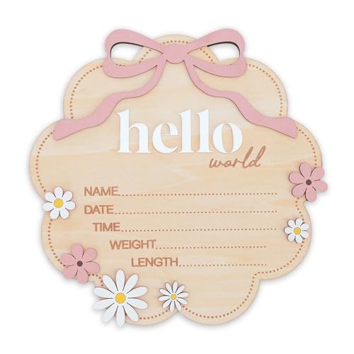 Wooden Baby Birth Announcement Sign - Cloud Shape with Pink Bow