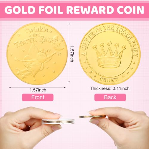 3-Piece Pink Tooth Fairy Kit - Wooden Keepsake Box, Pouch & Gold Coin
