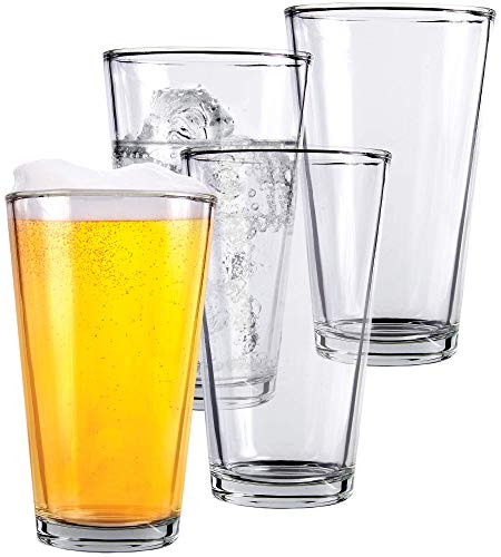 16oz Pint Beer Glasses Set of 4, Heavy Base Clear Drinking Tumblers