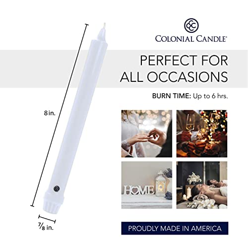 Colonial Candle Unscented White Taper Candle - Classic Collection, 8in, Pack of 12