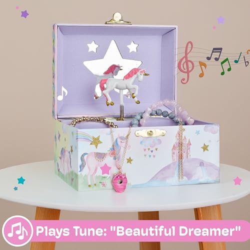 Musical Jewelry Box for Girls with Spinning Unicorn and Rainbow Design