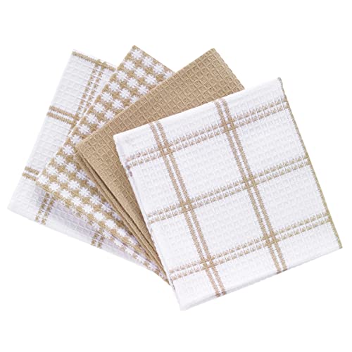 100% Cotton Waffle Dish Cloths 12x13 Inch - Absorbent Kitchen Towels (4-Pack)