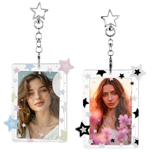 2 Pcs Star Acrylic Photocard Holder Keychain with Protective Clear Case