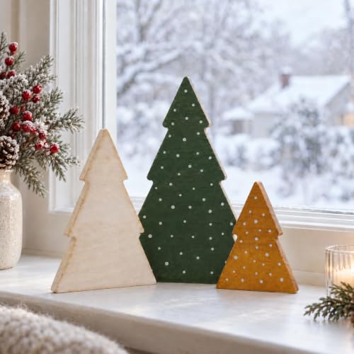 Set of 3 Rustic Wooden Christmas Trees - Tabletop Holiday Decor
