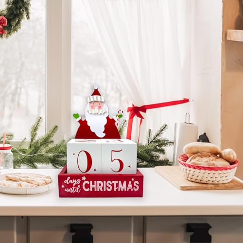 Christmas Countdown Blocks Santa Claus 99 Days Advent Calendar Decorations Wooden Merry Christmas Sign Farmhouse Rustic Tabletop Number Date Xmas Party Holiday D?cor for Home