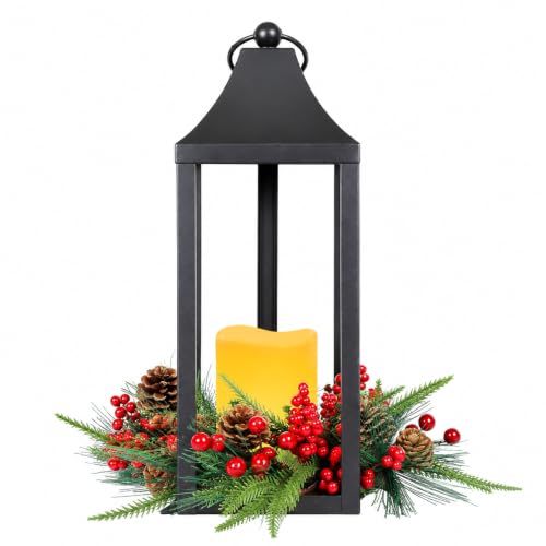 Bdor Black Metal Christmas Lantern with Flameless LED Candle – Variation Christmas D