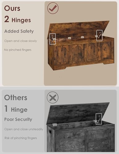 Rustic Wooden Storage Chest with Safety Hinges, 47-Inch Entryway Shoe Bench