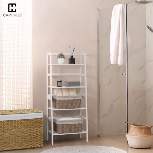 4-Tier Bamboo Ladder Shelf, Freestanding Storage Rack and Plant Stand