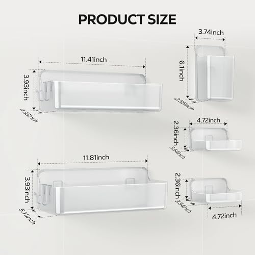 Clear Adhesive Shower Caddy 5-Piece Organizer Set No-Drill Rustproof