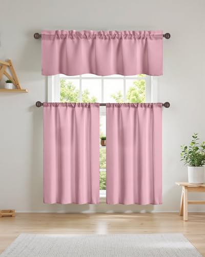 3-Piece Pink Blackout Curtain Set with Valance & Tiers, 27x36