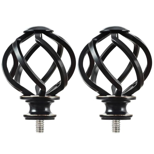 Twisted Cage Curtain Rod Finials, Black Metal Replacement Ends, 2 Pack