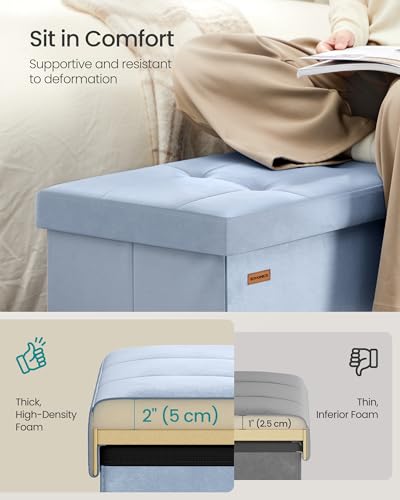 43-Inch Velvet Storage Ottoman Bench with Flipping Lid, Pale Blue