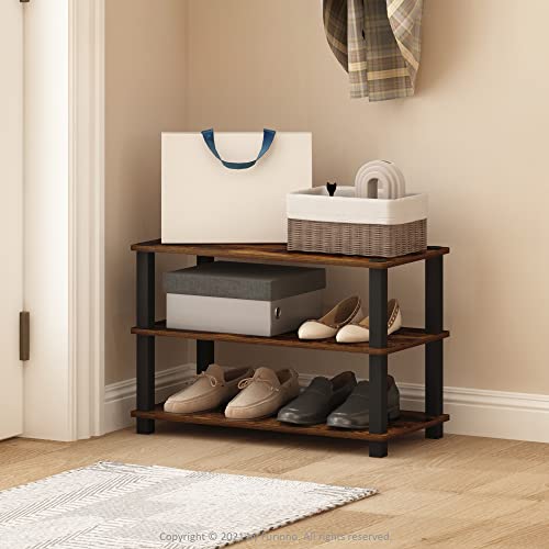 Furinno Turn-S-Tube 3-Tier Shoe Rack, Amber Pine/Black