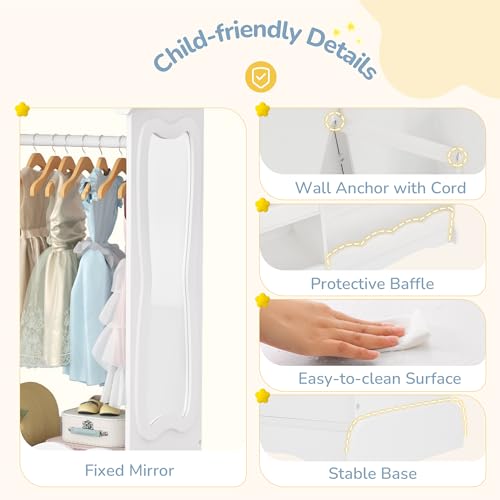 Kids Dress Up Storage Wardrobe with Full-Length Mirror and LED Light