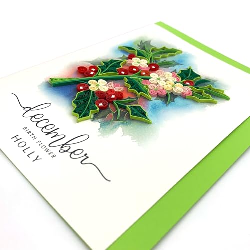 December Holly Flower Quilling Card - Handmade Birthday & Anniversary Greeting