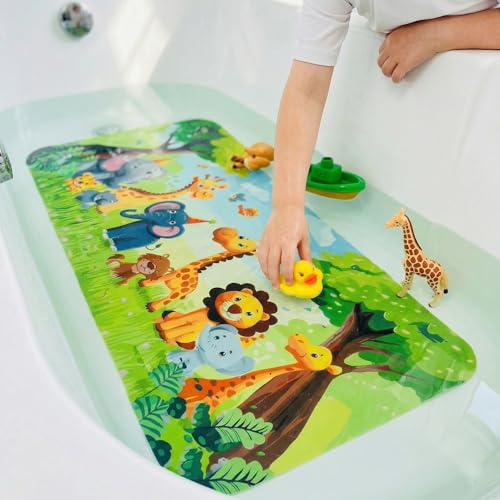 Non-Slip Cartoon Bath Mat for Kids - 35 x 15.3 Inch Suction Shower Mat