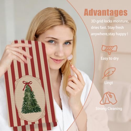 Red Striped Christmas Kitchen Towels Set of 2 16x24in Holiday Decor