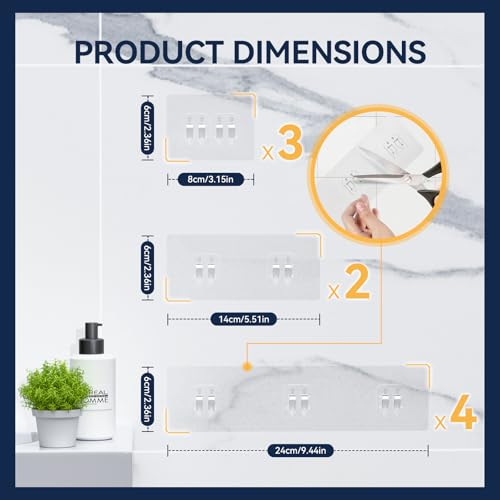9-Pack Shower Caddy Adhesive Replacement Strips - Clear No-Drill Hooks