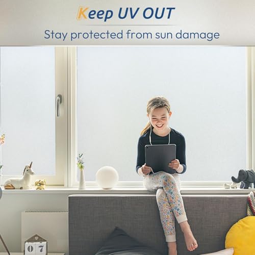 Frosted Glass Window Privacy Film - Static Cling UV Blocking Tint (17.5" x 78.7")