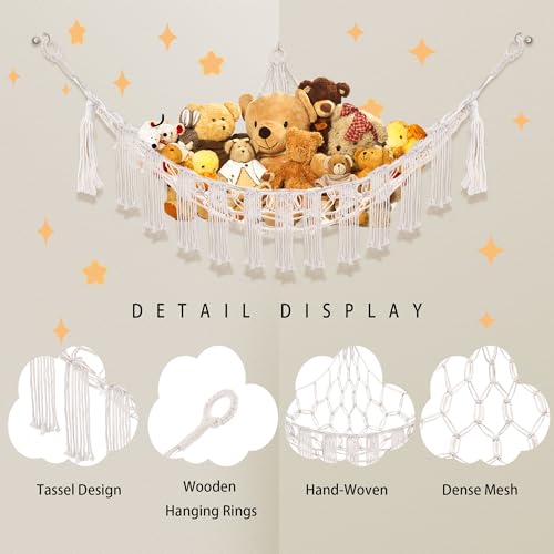Large Stuffed Animal Hammock Corner Plushie Net with LED Lights