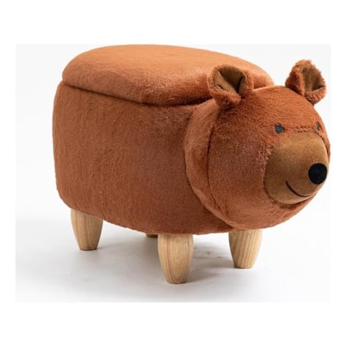 Bear Storage Ottoman with Soft Fur-Like Fabric and Solid Wood Legs