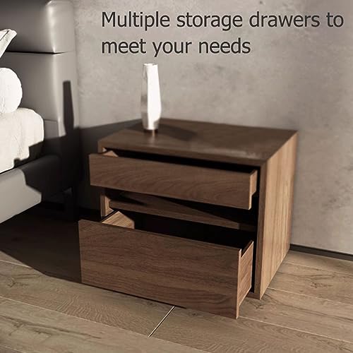 Wooden Nightstand with 2 Drawers - Minimalist Bedside Table for Bedroom & Living Room