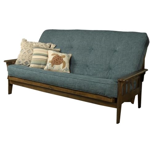 Tucson Queen Size Solid Wood Futon Sofa Bed with Aqua Blue Mattress