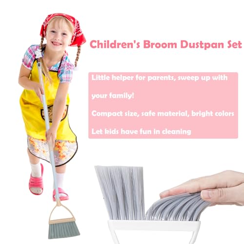 Kids Mini Broom and Dustpan Set - Pretend Play Housekeeping Toy (Light Blue)