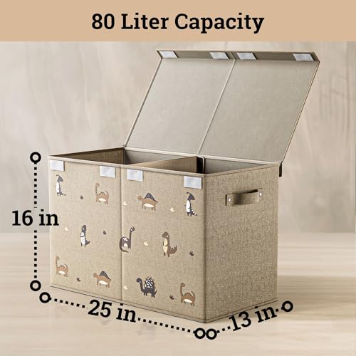 Collapsible Toy Storage Box with Lid, Divider & Dinosaur Print