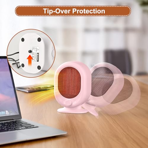 Mini Space Heater 1500W Small Desk Heater with PTC Ceramic Heating Pink