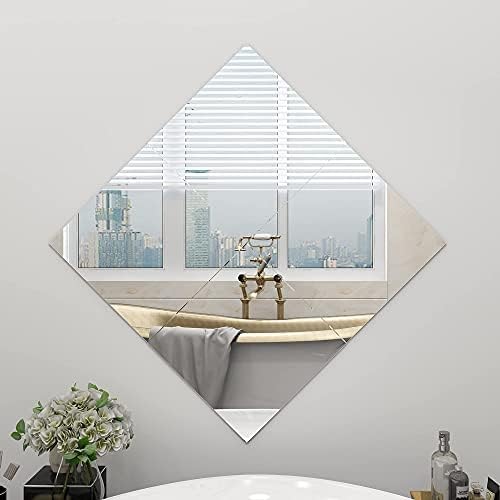 12x12 Inch Frameless Wall Mirror Tiles - 4 Pack Adhesive Glass Mirror Set