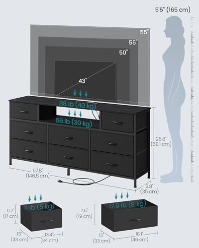 8-Drawer Dresser with LED Lights, Charging Station, and Steel Frame