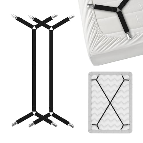 Criss-Cross Bed Sheet Holders - 2 PCS Black Mattress Straps