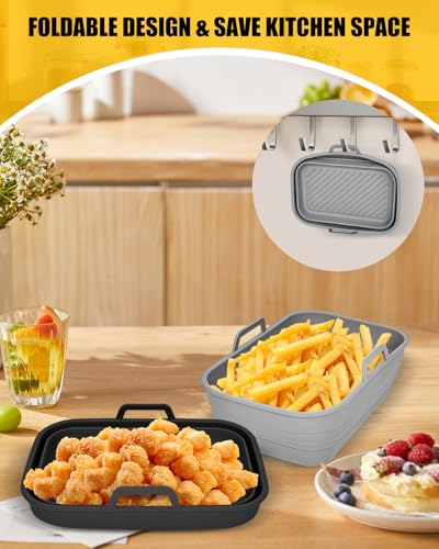 Collapsible Silicone Air Fryer Liners 2-Pack, Nonstick Reusable Basket