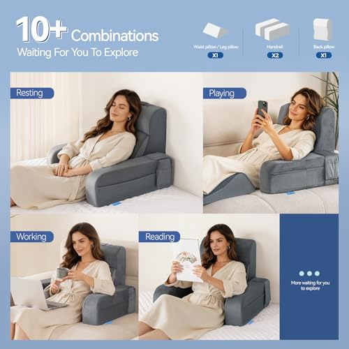Ergonomic Reading Pillow with Memory Foam, 19" Gray Back Rest