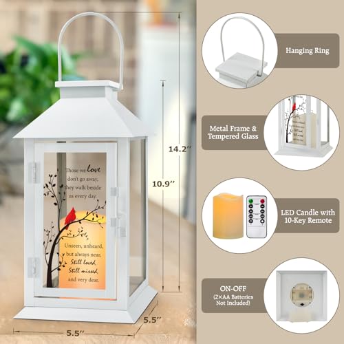 Memorial Lantern with LED Candle and Remote Control - Sympathy Gift for Loss of Loved One