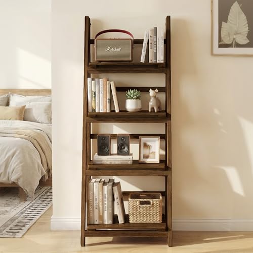 4-Tier Foldable Solid Wood Ladder Shelf, Portable Bookshelf & Plant Stand