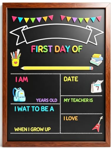Reusable First Day of School Sign Board with 4 Markers, 13x9.5 Inch