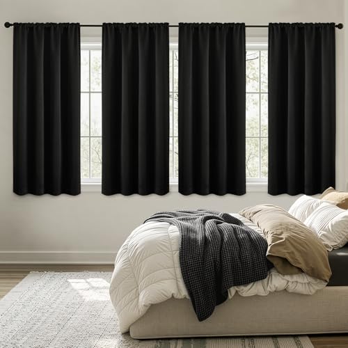 4-Panel Black Blackout Curtains 63 Inch - Thermal Rod Pocket Window Drapes
