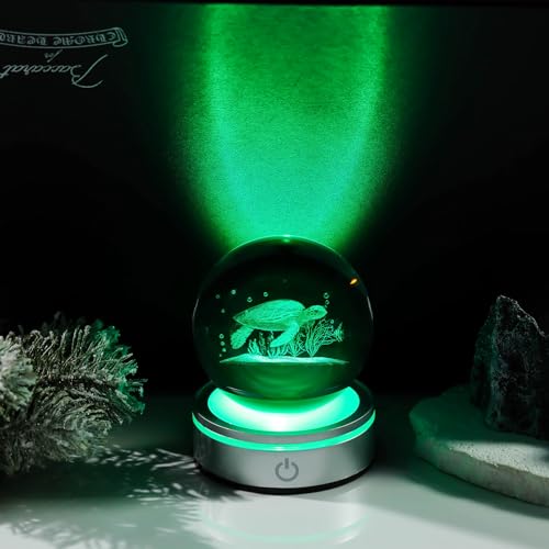 3D Sea Turtle Crystal Ball Night Light with LED Base for Beach Decor