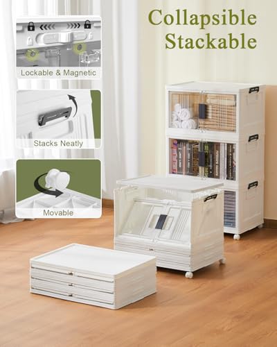 Collapsible Storage Bins with Lids and Doors 3-Pack Stackable Plastic Organizers
