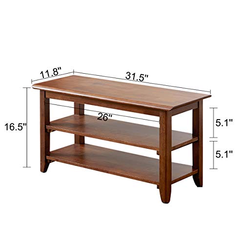 Wooden Shoe Storage Bench - 31.5-Inch Rubber Wood Entryway Bench