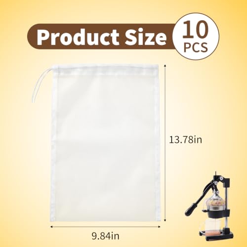 10-Pack Reusable Nylon Juicer Straining Bags, 9.8 x 13.8 Inch Mesh Pouches