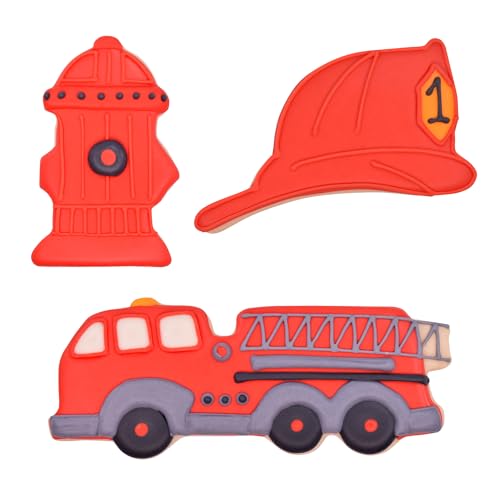 Firefighter Cookie Cutter Set - Fire Truck, Helmet & Hydrant 3-Piece
