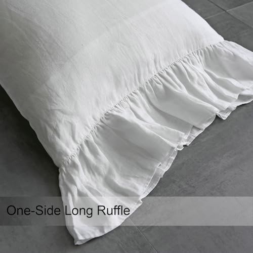 Queen Size White French Linen Pillow Sham, 20x30 Inch Ruffled Pillow Cover