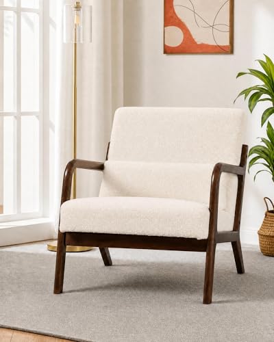 Mid-Century Modern Sherpa Accent Chair with Lumbar Pillow